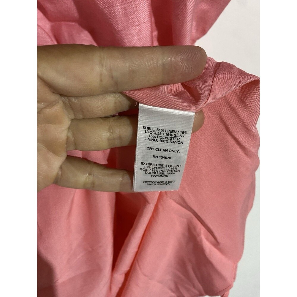 Vineyard Vines Dress 14 Cayman Pink Puff Sleeves Back Cutout Feminine Linen Silk - Picture 6 of 15